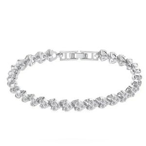 NEW Silver Heart Shaped Diamond Tennis Bracelet